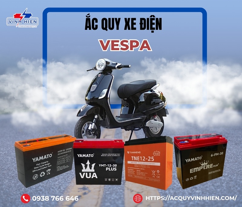 Ắc quy xe điện Vespa chính hãng giá rẻ bảo hành DÀI HẠN